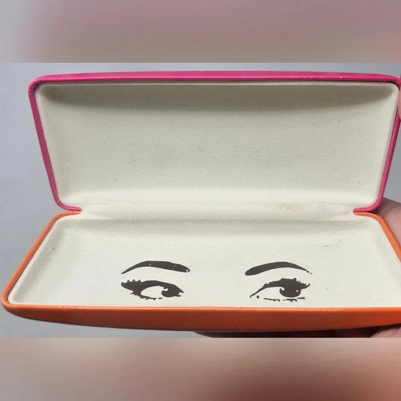 Kate Spade New York Sunglasses Case Pink Orange Faux Leather Clamshell Hardcase - Picture 8 of 13